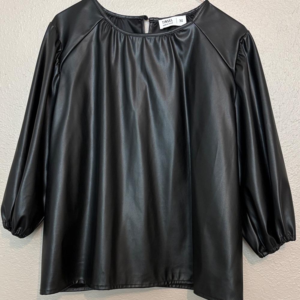 Tinsel Black Faux Leather Blouse